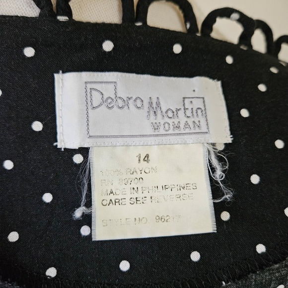 Vtg 90s Debra Martin Polka Dot Dress Button Front Scalloped Neck Lace Up Back 14 - Picture 8 of 8